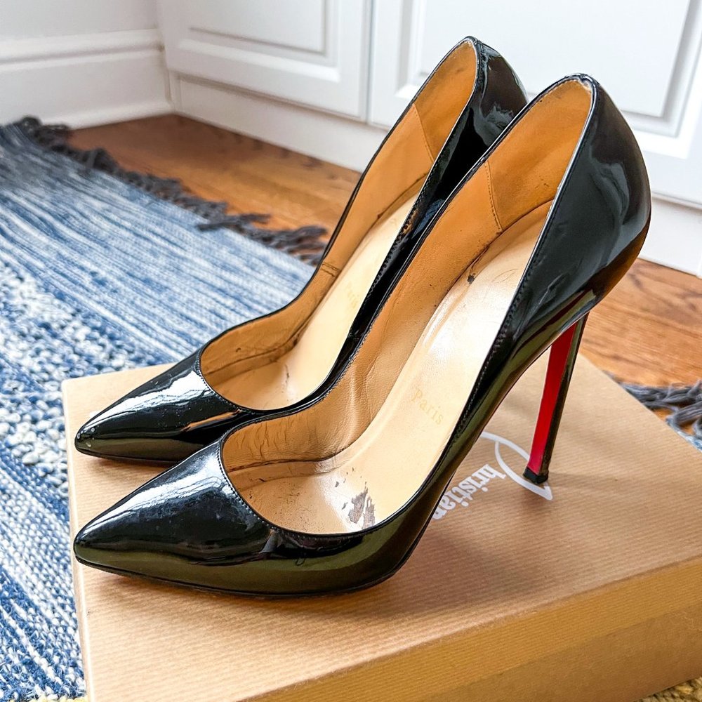 Christian Louboutin Pigalle 120 Patent Calf Pumps, Black, Women's Size 8.5